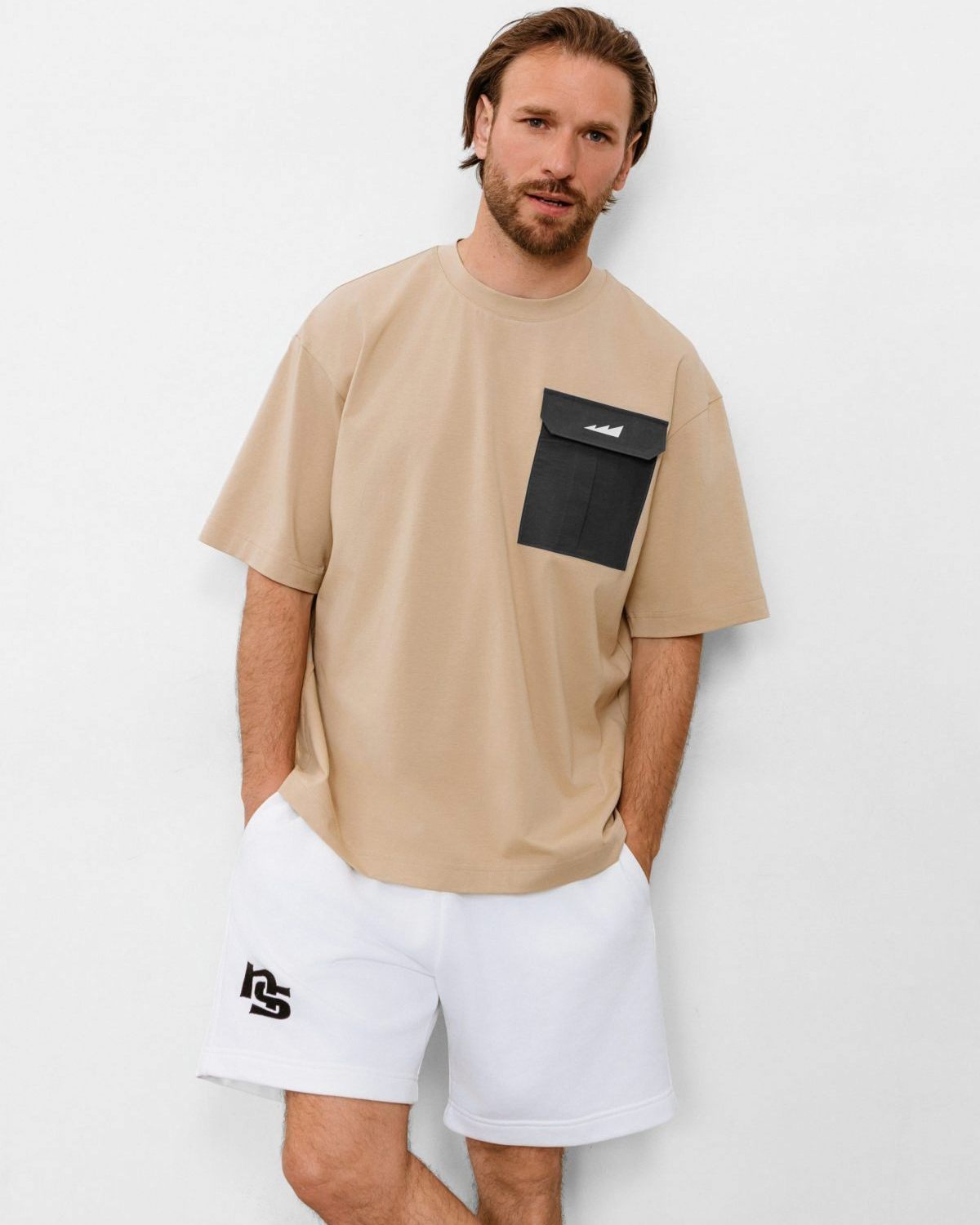 Футболка Oversize c накладным карманом Beige & Grey Nikasport, BG13-M11-BGE/GRY, цвет бежевый + серый