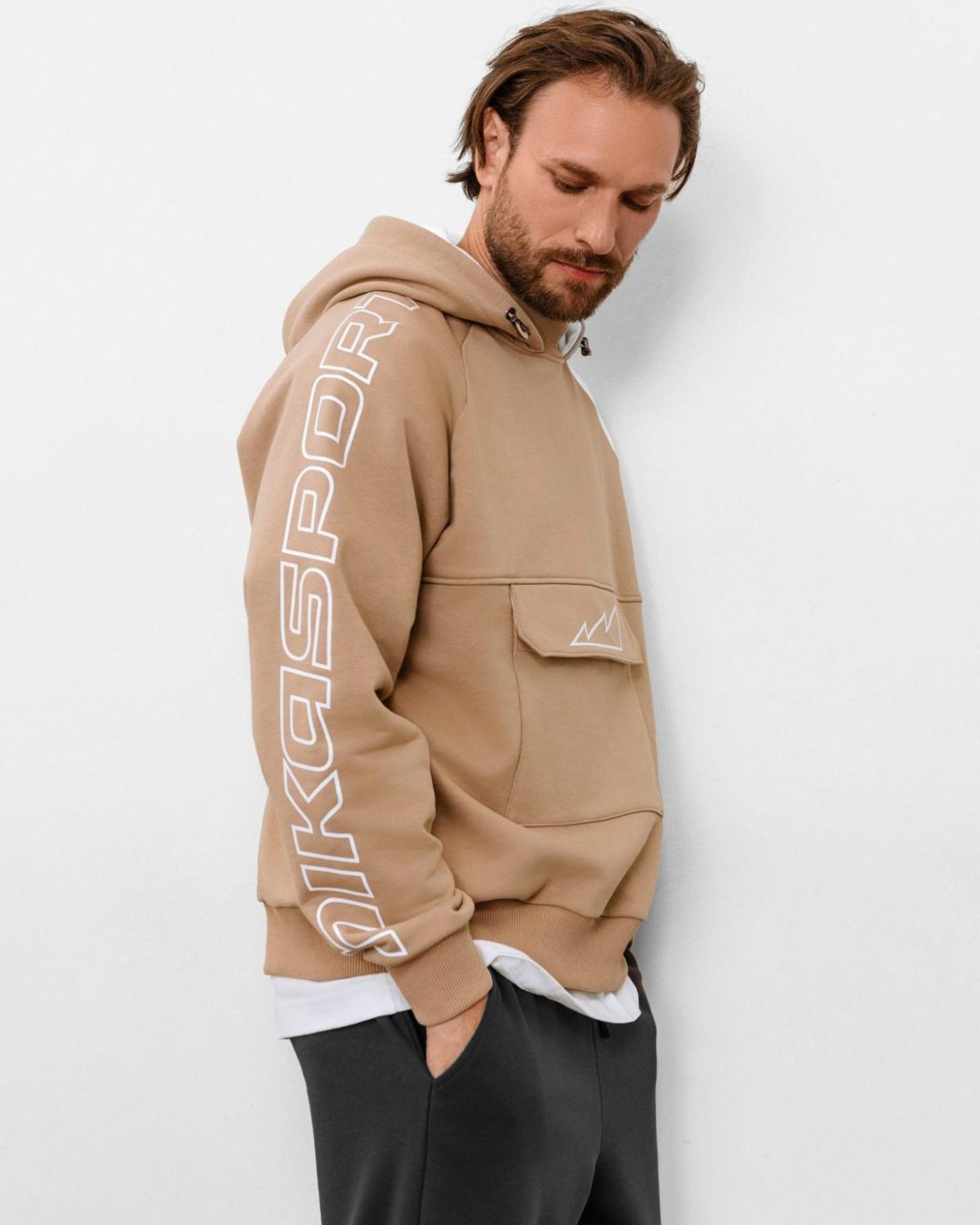 Худи с накладным карманом Beige & Grey Nikasport, BG29-M92-BGE/WHT, цвет бежевый + белый