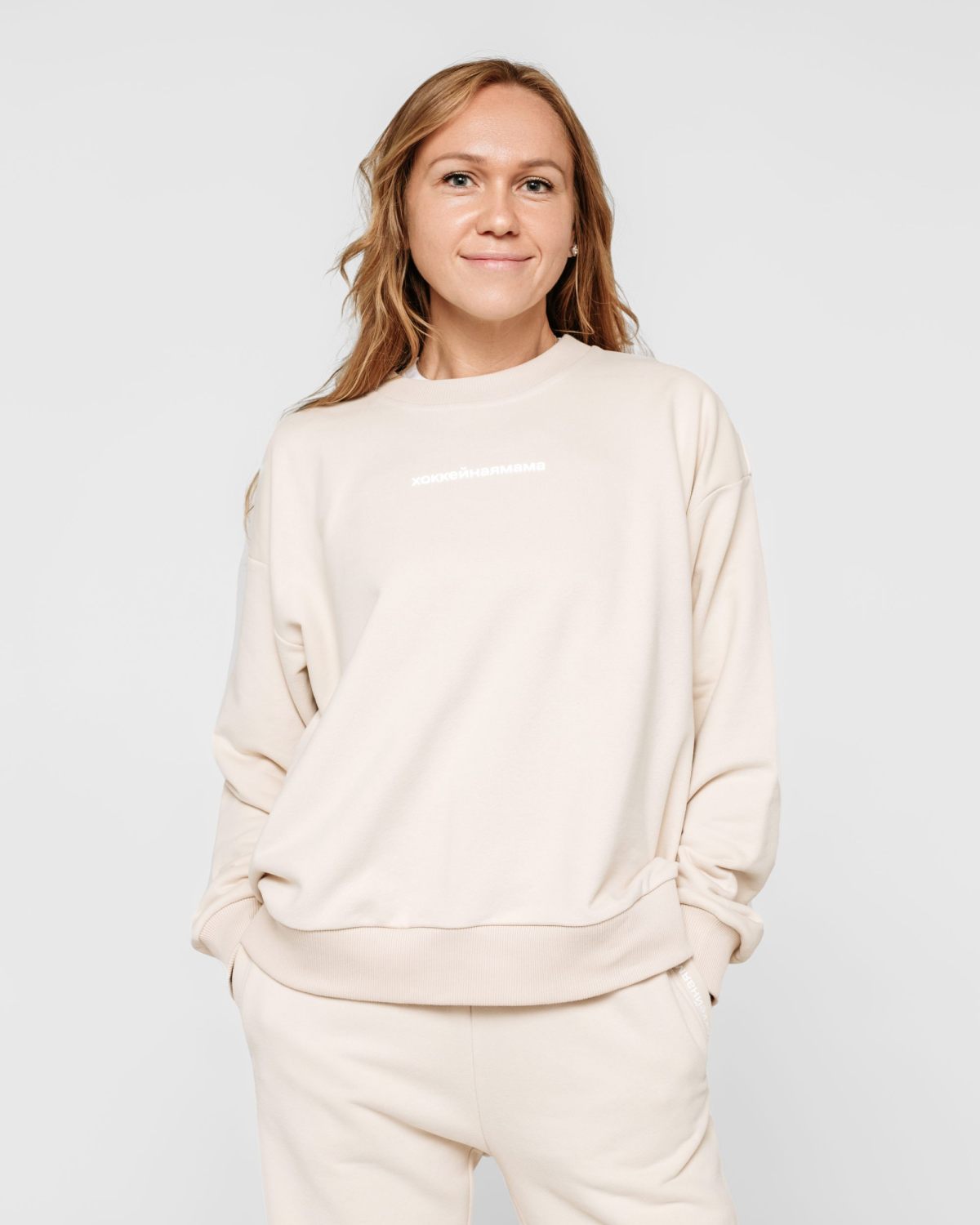 Свитшот Хоккейные мамы Nikasport, HM22-W-LGT/BGE, цвет светло-бежевый