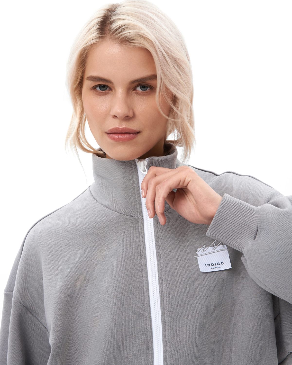 Джемпер с воротником стойкой на молнии Indigo Nikasport, W3IND32-GRY, цвет серый