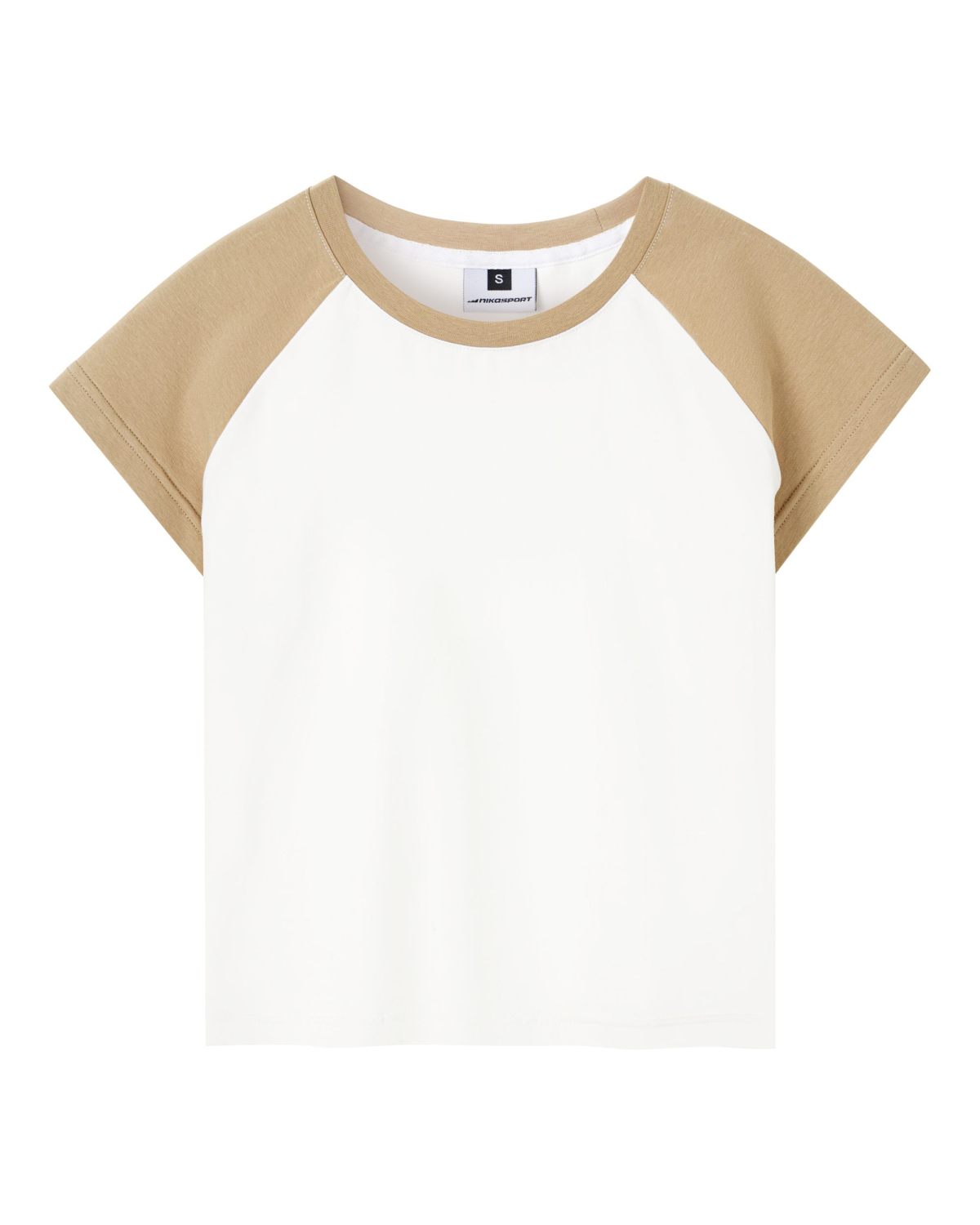 Укороченная футболка Black & White Nikasport, BW14-W99-BGE, цвет белый + бежевые рукава и бейка горловина